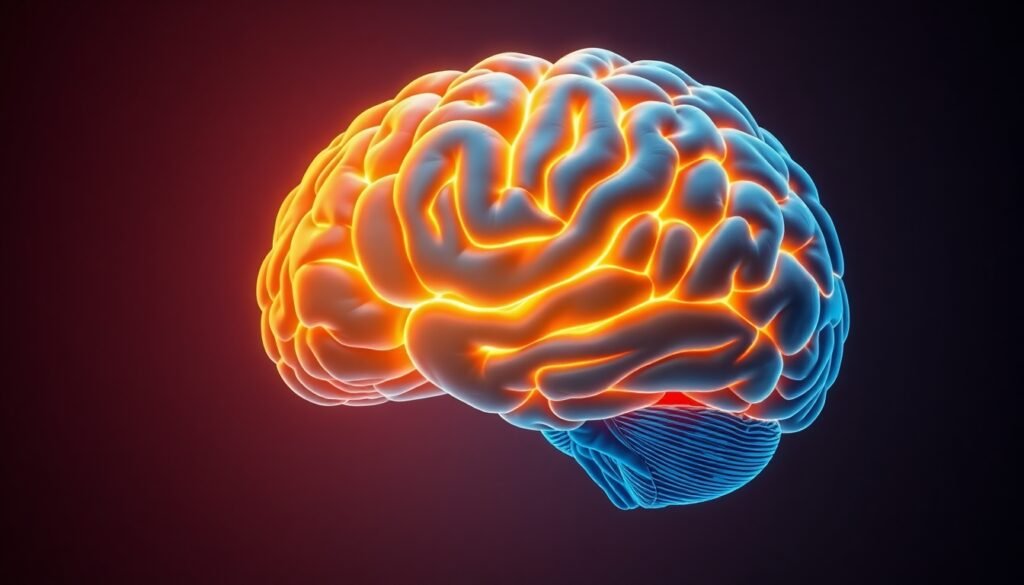 A realistic, high-resolution illustration of the human brain, with a glowing cross-section revealing the distinct layers of the cerebral cortex, symbolizing the brain's resilience and adaptability with age.