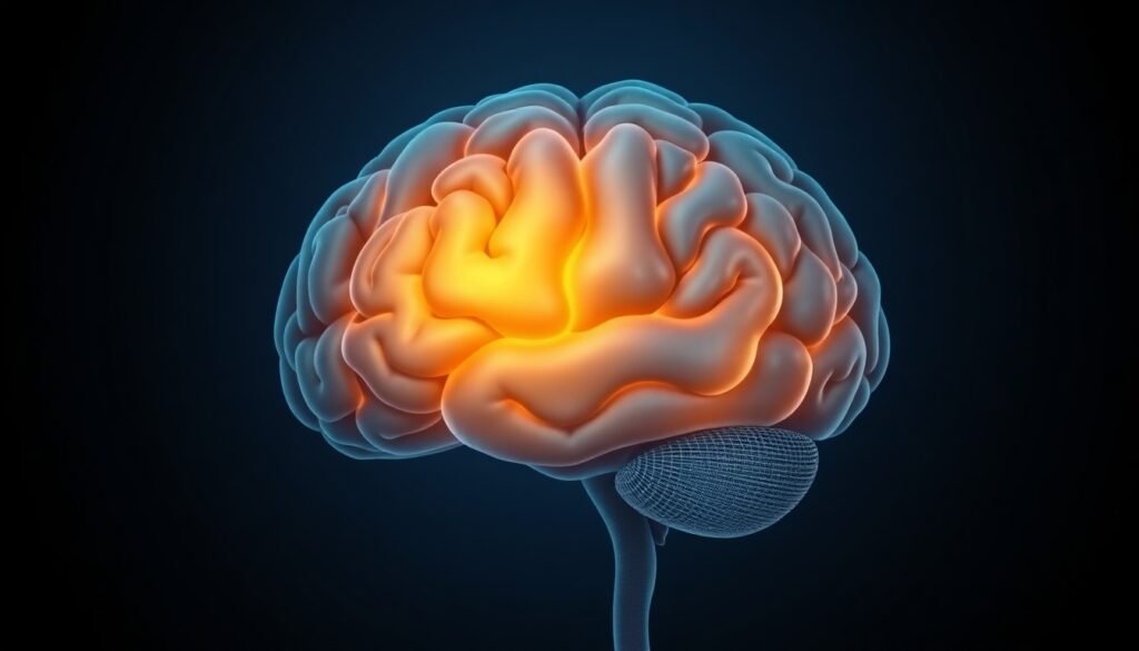A realistic illustration showing a human brain with the amygdala and hippocampus highlighted in a warm, glowing light, symbolizing growth and positive change in response to therapy.