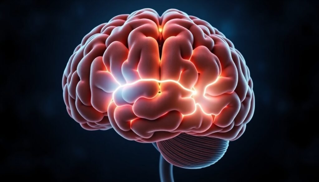 A realistic illustration of the human brain showing two distinct neural pathways illuminated, one leading to the visual cortex representing sensory sensitivity, and another leading to the prefrontal cortex representing decision bias, symbolizing how rewards separately influence perception and choice.