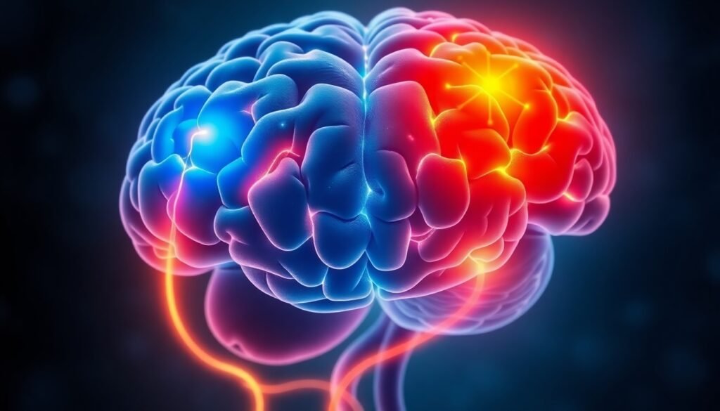 A realistic illustration of the human brain showing two distinct neural pathways illuminated, one leading to the visual cortex representing sensory sensitivity, and another leading to the prefrontal cortex representing decision bias, symbolizing how rewards separately influence perception and choice.