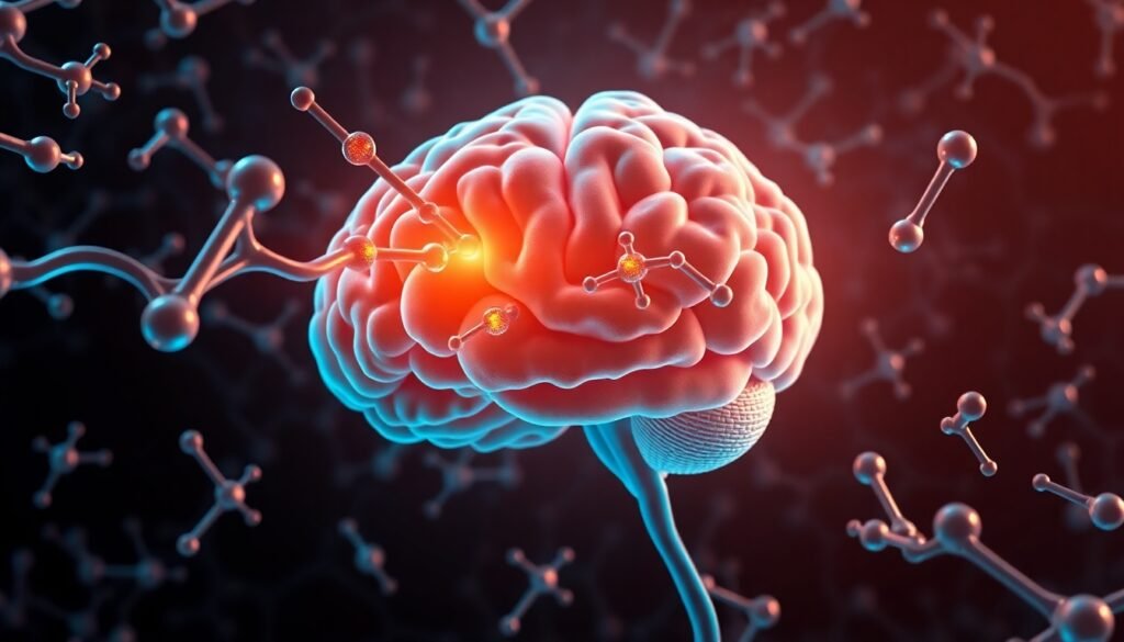A realistic illustration of dopamine neurotransmitters flowing towards the prefrontal cortex of the human brain, symbolizing enhanced self-control.