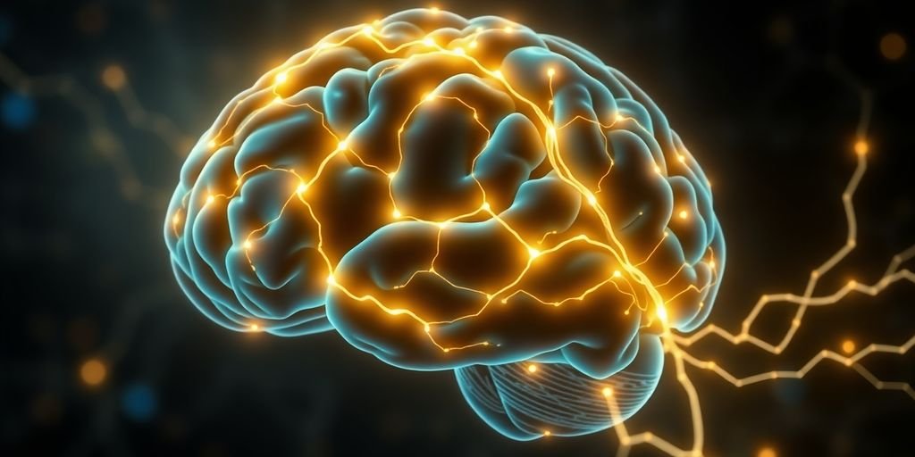 Brain with shifting neural pathways.