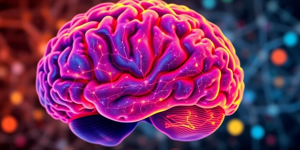 Brain cross-section with glowing neural pathways.